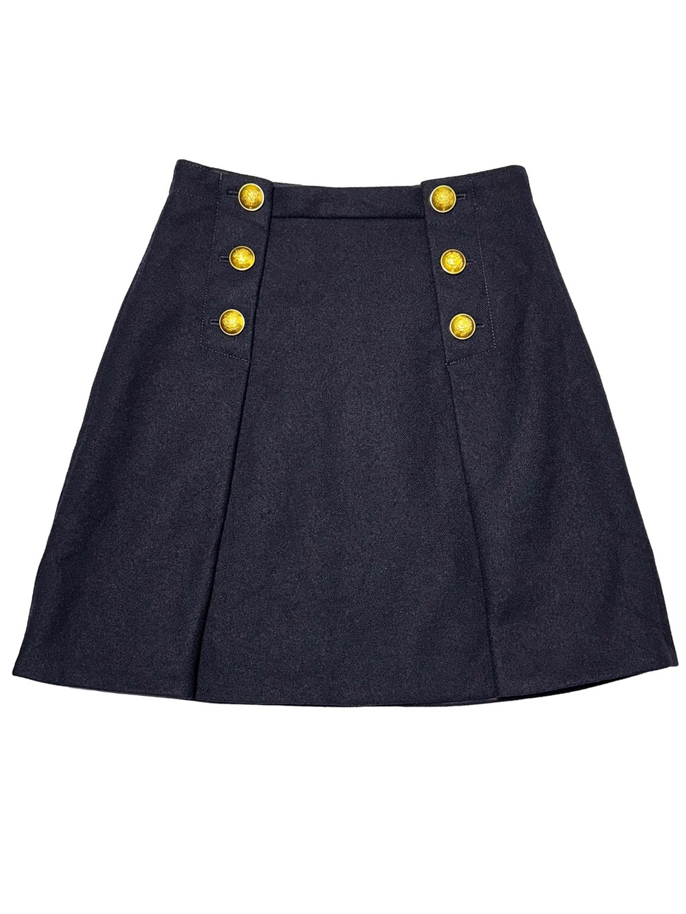 J.Crew Wool Sailor Mini Skirt Navy Gold Button Nautical A-Line Preppy Size 2